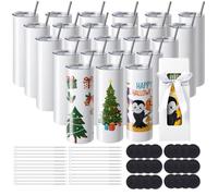 Gobelets Thermos à Sublimation de 59 cL-VEVOR-24PCs-Bouteille Sublimable en Acier Inoxydable-Couvercle et Paille, Boîte Cadeau
