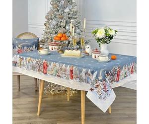 GOBEMÓN Nappe de Noël en gobelin (Mistère de Noël avec anges, 140 x 180 cm) avec Lurex argenté