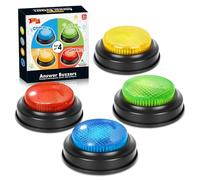 Gobesty Buzzer Blind Test, Set de 4 Buzzers Sonores et Lumineux avec 4 Sons Préenregistrés, Jeu de Questions-Quiz Famille & Classe, Jouet Éducatif dès 3 Ans, Multicolore