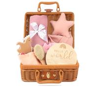 Gobesty Coffret Bebe Naissance, 8 Pièces Coffret Cadeau Naissance Bébé, Cadeau Baby Shower avec Couverture, Hochet Cheval, Serre-Tête, Brosse, Chaussettes, Carte Etape Bebe, Serviette, Paniers Cadeaux