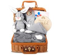 Gobesty Coffret Bebe Naissance Personnalisée, 7PCS Coffret Cadeau Naissance Bébé, avec Serviettes de Bain, Bavoir, Jouets en Peluche, Cartes de Voeux, Cartes de Naissance, Chaussettes, Paniers Cadeaux