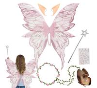 Gobesty Costume d'ailes de fée, ailes de papillon avec oreilles d'elfe, bandeau de fée et baguettes de fée étoiles, ailes de fée pour enfants filles, costume pour carnaval, fête à thème, Halloween