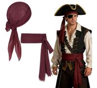 Gobesty Costume Pirate Femme Homme, Accessoire Pirate-Bandana Pirate Ceinture, Deguisement Pirates pour Carnaval, Cosplay, Fête, Halloween, Bordeaux (Bordeaux)
