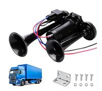 Gobesty Klaxon Camion 24V, 120DB Klaxon de Voiture Super Puissant, Kit de Klaxon à Air Double Trompette avec Compresseur, pour les Véhicules 24V, Camions, Trains, Bateaux, Camionnettes (Noir)