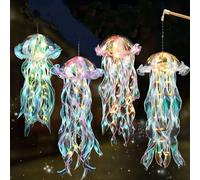 Gobesty Lot de 4 lampes en forme de méduse - Alimentées par piles - 40 cm de longueur - Intérieur et extérieur - LED - Lampe décorative en forme de méduse - Lumières