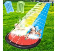 Gobesty Tapis de Glisse à Eau, 6,1x1,4 m Toboggan Gonflable Piscine à Double avec 2 Planches de Bodyboard, Tapis de Glisse Toboggan Eau Piscine avec Jet deau pour Jeux Exterieur Enfants été Amusement
