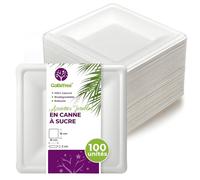 GoBeTree 100 Assiette Jetable Carrée 16 cm Canne à Sucre, Dessert | Assiettes carrées blanches et élégantes en bagasse pour dessert, gâteau, bouchées et tapas, froid et chaud, rigides