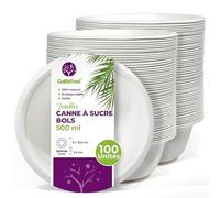 GoBeTree 100 bols en papier jetables pour canne à sucre 500 ml. Vaisselle jetable biodégradable extra forte blanche. Des bols pour les fêtes et les petits-déjeuners. Bols de bagasse.
