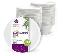GoBeTree 100 Bols Jetables Canne à Sucre 200 ml. Bols pour Sauces, Dips et Apéritifs, Micro-ondes et Congélateur, Antidérapants et Empilables