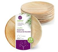 GoBeTree 25 Assiettes Plates en Feuille de Palmier, Assiette Jetable 23 cm | Vaisselle Rigide Similaire au Bambou pour Barbecue, Mariage et Fête, Assiette Plate Principale avec Bord de 2 cm, Micro-Ondes