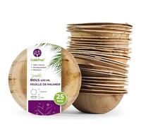 GoBeTree 25 Bols Ronds en Feuille de Palmier de 430ml, Écologiques, Rustiques et Élégants pour Barbecues, Pique-niques et Fêtes d'Anniversaire