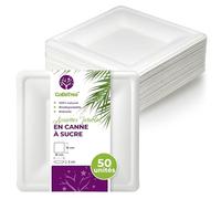 GoBeTree 50 Assiette Jetable Carrée 16 cm Canne à Sucre, Dessert | Assiettes carrées blanches et élégantes en bagasse pour dessert, gâteau, bouchées et tapas, froid et chaud, rigides