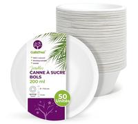 GoBeTree 50 bols en papier jetables pour canne à sucre 200 ml. Vaisselle jetable biodégradable extra forte blanche. Des bols pour les fêtes et les petits-déjeuners. Bols de bagasse