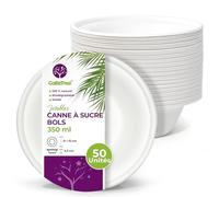 GoBeTree 50 bols en papier jetables pour canne à sucre 350 ml. Vaisselle jetable biodégradable extra forte blanche. Des bols pour les fêtes et les petits-déjeuners. Bols de bagasse