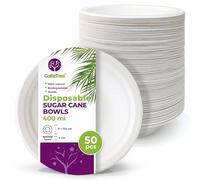 GoBeTree 50 bols en papier jetables pour canne à sucre 400 ml. Vaisselle jetable biodégradable extra forte blanche. Des bols pour les fêtes et les petits-déjeuners. Bols de bagasse