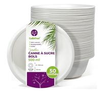GoBeTree 50 bols en papier jetables pour canne à sucre 500 ml. Vaisselle jetable biodégradable extra forte blanche. Des bols pour les fêtes et les petits-déjeuners. Bols de bagasse.