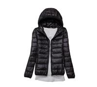 GOBIWM Doudoune pour femme, manteau matelassé à capuche, ultra léger, veste d'hiver courte avec sac de transport, Noir , XL