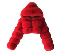 GOBIWM Manteau chaud en fausse fourrure pour femme - Automne et hiver - Avec fermeture éclair - Veste épaisse, Rouge, XXXXXXL