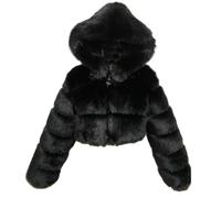 GOBIWM Manteau chaud en fausse fourrure pour femme - Automne et hiver - Avec fermeture éclair - Veste épaisse, Noir , 3XL