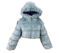 GOBIWM Manteau chaud en fausse fourrure pour femme - Automne et hiver - Avec fermeture éclair - Veste épaisse, bleu, XXL