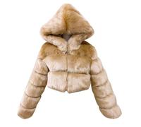 GOBIWM Manteau chaud en fausse fourrure pour femme - Automne et hiver - Avec fermeture éclair - Veste épaisse, kaki, L