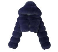 GOBIWM Manteau chaud en fausse fourrure pour femme - Automne et hiver - Avec fermeture éclair - Veste épaisse, bleu marine, 5XL
