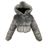 GOBIWM Manteau chaud en fausse fourrure pour femme - Automne et hiver - Avec fermeture éclair - Veste épaisse, gris, 3XL