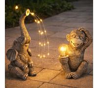 Gobo Solarleuchte Extérieur Sculpture Décorative Animaux LED 2er Set Gris