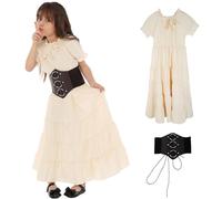 GOBWCOT Costume médiéval de renaissance pour fille - Costume de pirate viking - Robe vintage avec ceinture - Déguisement de fée victorienne