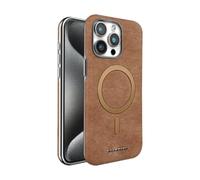 GOBY Coque Compatible avec iPhone 16 Pro Max - Cuir Véritable Compatible MagSafe, Etui Mince Pare-Chocs (Marron Clair)