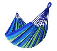GOCAN Hamac double brésilien 2 personnes extra grand en toile 250x160cm Longueur totale 350cm Charge 500lb en coton pour jardin extérieur et intérieur Bleu/Vert(98 * 65'')
