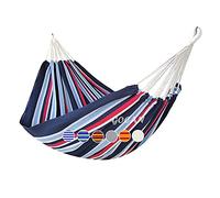 GOCAN Hamac Double brésilien pour 2 Personnes en Toile 220 x 150 cm Longueur Totale 330 cm Charge 300 kg Hamac en Coton pour terrasse, Porche, Jardin, Cour, extérieur et intérieur (Bleu foncé) XXL