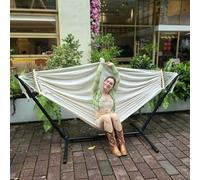GOCAN Hamac double pour 2 personnes, 220 x 150 cm, avec support en acier et barre d'écartement amovible, charge de 226,8 kg, hamac en toile de coton pour terrasse, porche, jardin, cour, extérieur et