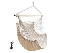GOCAN Hamac - Grande balançoire - 110 x 150 cm - Charge maximale : 150 kg - En coton - Chaise en métal - Large siège - Beige