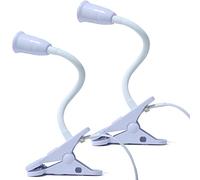 GOCBOBO 2Pcs Lampe à Pince E27 Douille Lampe Clip à Col de Cygne Réglable à 360° avec Interrupteurs et Prises pour la Lecture de Chevet, L'éclairage de la Cave du Bureau Blanc (Sans Ampoules)