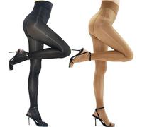 GOCBOBO Collant Brillant Pour Femme Collants Taille Haute Indechirable Sexy en Soie Collant Plus Taille Noir+Marron 2 Paires