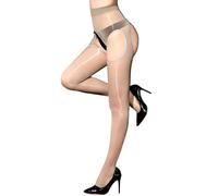 GOCBOBO Collant Porte Jarretelle Brillant Bas pour Porte-Jarretelles Femme Sexy Taille Haute 8 Den Gris