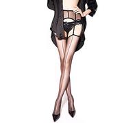 GOCBOBO Femme Bas Pour Porte-Jarretelles 5 Denier Collant Femme Taille Haute Chaussettes à Rayures Droites-Noir