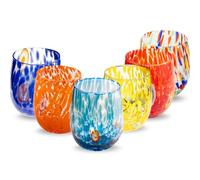 Gocce di Murano Lot de 6 verres à eau travaillés selon la tradition des artisans de Murano, verre soufflé et travaillé à la main, 300 ml - verres à eau, verre arc-en-ciel, pluie