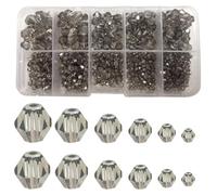 Gocelyn 900 pièces de perles en verre de cristal bicone facetté de couleur AB (gris), perles rondelles assorties perles lâches d’espacement pour fabrication de bijoux pendentifs 2/3/4/5/6/8mm