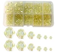Gocelyn Lot de 900 perles bicônes en verre cristal AB (jaune), perles assorties pour la fabrication de bijoux, bracelets, pendentifs (2 mm, 3 mm, 4 mm, 5 mm, 6 mm, 8 mm)