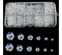 Gocelyn Lot de 900 perles bicônes en verre transparent de couleur AB - Perles rondes en cristal assorties pour la fabrication de bijoux, bracelets, pendentifs (2 mm, 3 mm, 4 mm, 5 mm, 6 mm, 8 mm)
