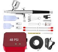 Gocheer Kit d'aérographe avec compresseur d'air, 40 48 PSI haute pression aérographe sans colmatage avec buses de 0,2/0,3/0,5 mm/ensembles de nettoyage, idéal pour la peinture, le modelage, la