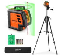 GOCHIFIX Niveau à bulle laser vert à 5 lignes avec 2 points de plomb auto-nivelant avec trépied Niveau laser avec lignes horizontales et verticales pour l'intérieur et les chantiers de construction