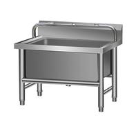 GOCHUSX Évier Commercial pour Balais À Franges, Bac À Lessive À Cuve Unique pour Balais À Franges avec Égouttoir en Acier Inoxydable, Éviers Utilitaires Robustes(60x60x55cm)