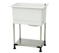 GOCHUSX Évier Portable pour Balai À Franges, Évier De Buanderie Autoportant en Plastique avec Kit De Vidange, Station De Lavage À Cuve Unique pour Balcon(Blanc,60.5x40x80cm-A)