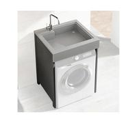 GOCHUSX Lavabo sur Pied, Station De Lavage des Mains Professionnelle avec Kit D'évacuation, Lavabo De Salle De Bain À Fixation Au Sol pour Usage Commercial(Grey,66x70x102cm)
