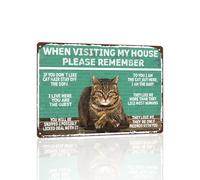 Gocolt Décoration murale vintage « Remember When Visiting My Home » - Œuvre d'art en métal de chat - Design original en étain - Décoration murale extra épaisse 20,3 x 30,5 cm