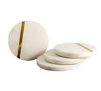 GoCraft Lot de 4 dessous de verre en marbre avec insert en laiton - Fabriqués à la main - Doublure en laiton sur le devant pour vos boissons, verres à vin/bar