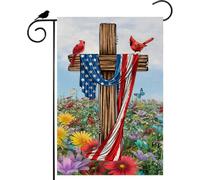 God Bless America Cross Cardinals Fleurs Colorées Papillons Patriotique 4 juillet Jour commémoratif Indépendance Day Jardin Fl